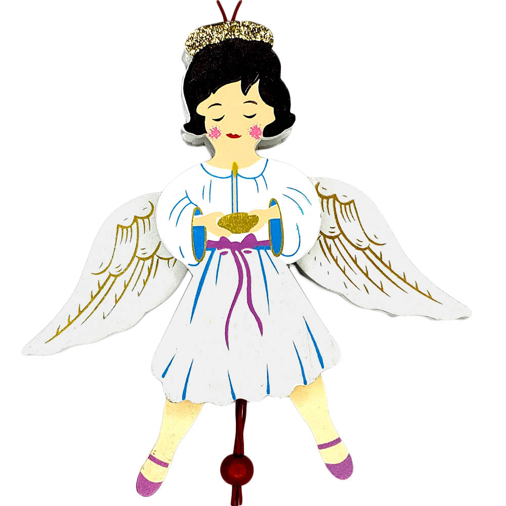 Angel Land of Sweets Pull Puppet Ornament Brown Hair 5 and a half inch