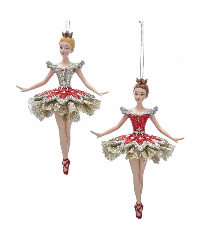 Ruby and Platinum Ballerina Ornaments, Assorted colors