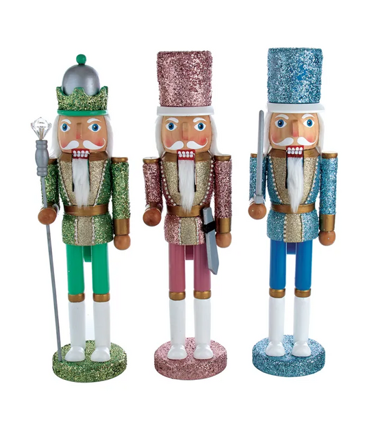 15" Pink, Green and Blue Glitter Nutcrackers, Assorted