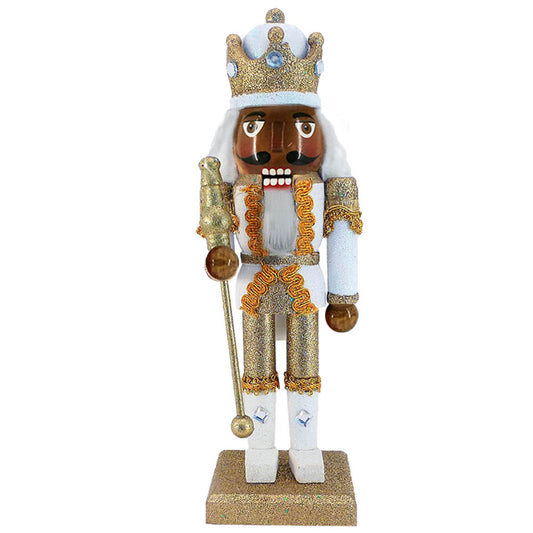 African American King Nutcracker Gold Metallic Glitter 10 Inch