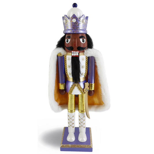 African American King Nutcracker Periwinkle with Cape 15 Inch