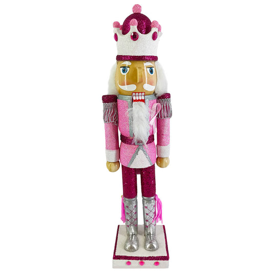 Breast Cancer Support King Nutcracker Pink with Ribbon 15 inch