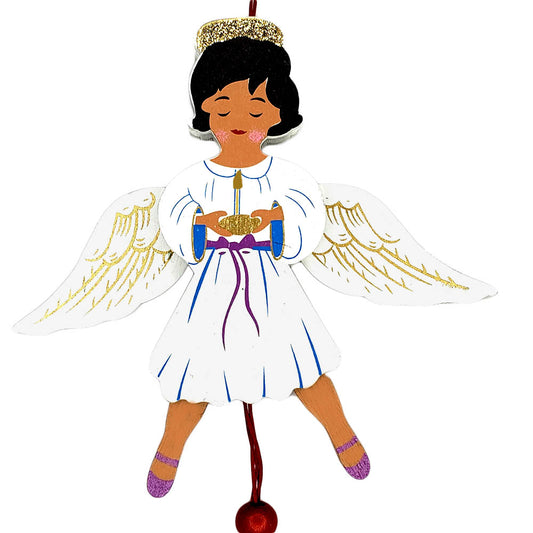 African American Angel Land of Sweets Pull Puppet Ornament 5 and a half inch