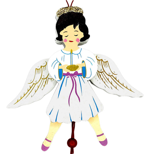 Angel Land of Sweets Pull Puppet Ornament Brown Hair 5 and a half inch