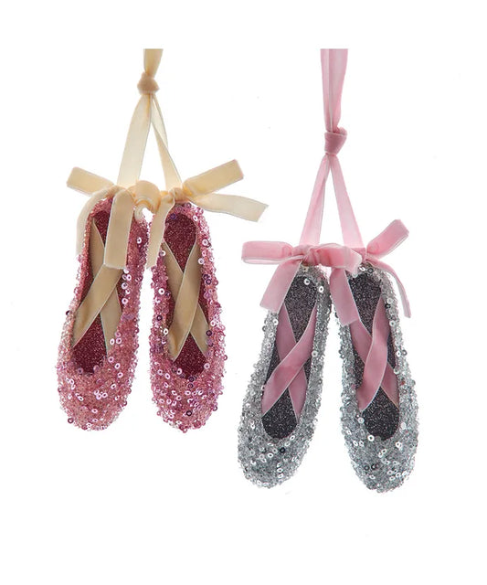 Pink & Silver Sequin Ballet Slipper Ornaments, Assorted